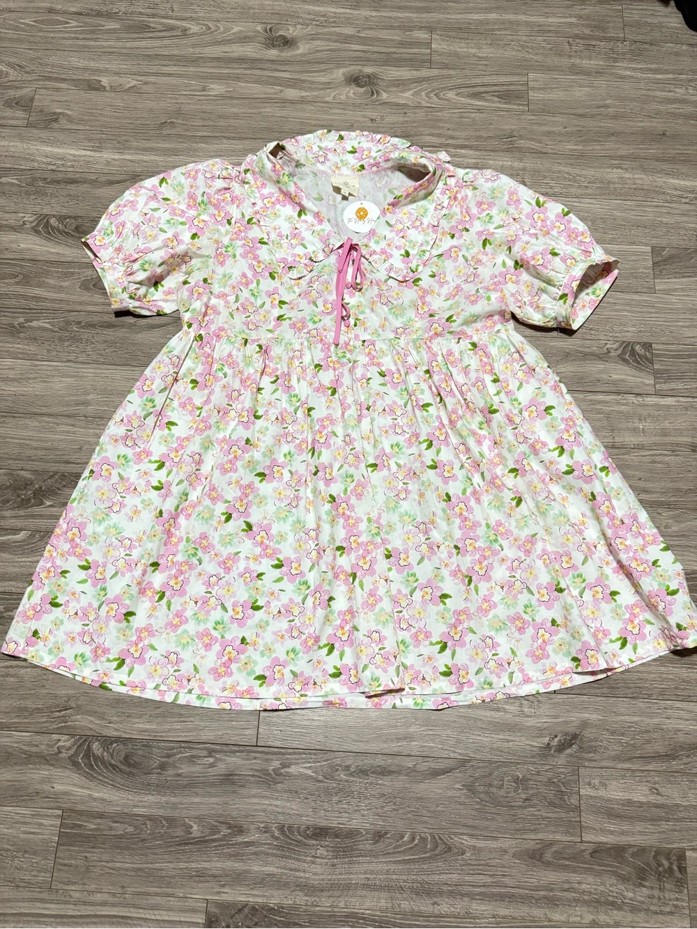 Umgee Pink Floral Mini Dress with Green Accents